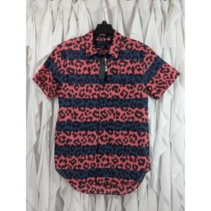 Pink & Navy Leopard Print Cotton Short Sleeve Size L by Marc by Marc Jacobs